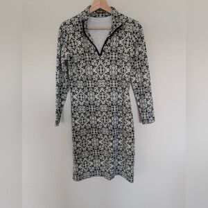 J Mclaughlin Catalina Cloth Black White 1/4 Zip Dress Women's Size Small Stretch
